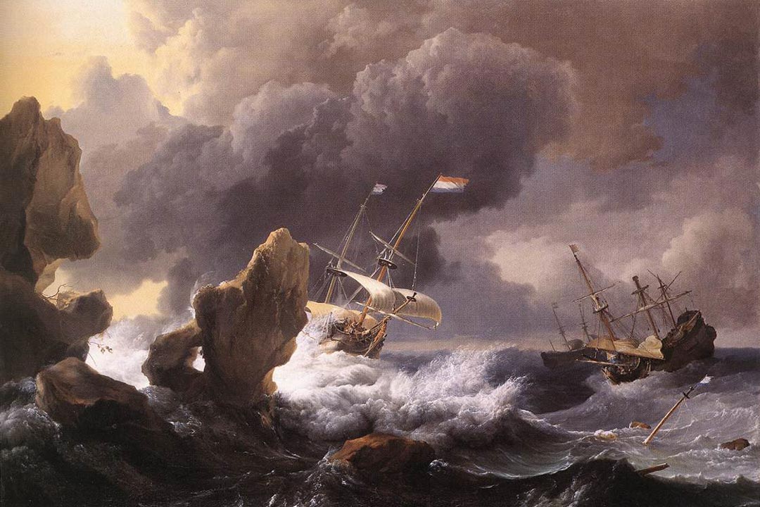 Ships In Distress Off A Rocky Coast