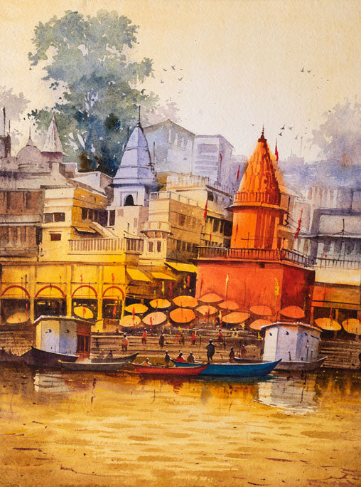 Banaras Ghat - Water Colour Painting