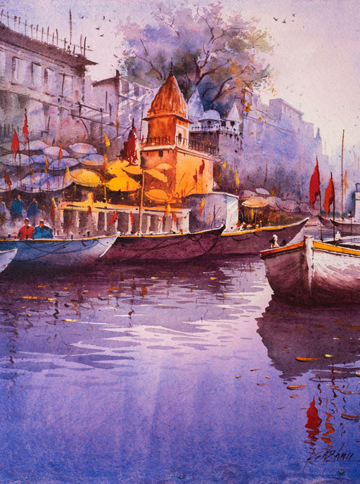 Banaras Ghat - Water Colour Painting