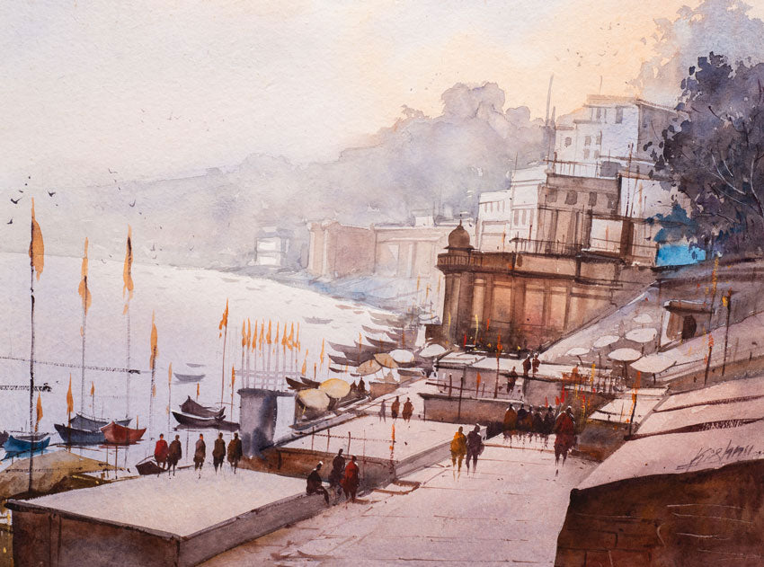 Banaras Ghat - Water Colour Painting