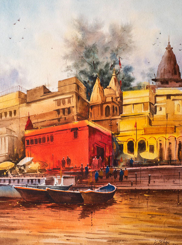 Banaras Ghat - Water Colour Painting