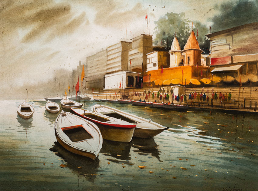 Banaras Ghat - Water Colour Painting