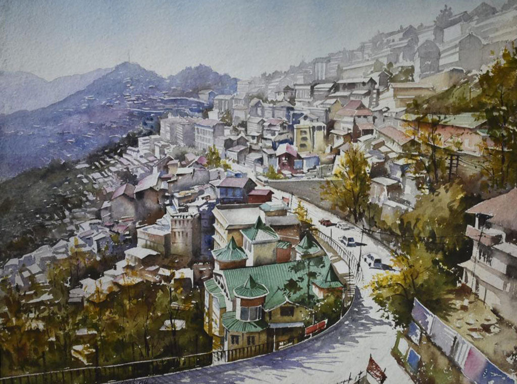 Beautiful Morning in Shimla - Water Colour Painting