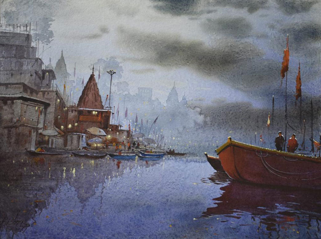 Banaras Ghat - Water Colour Painting