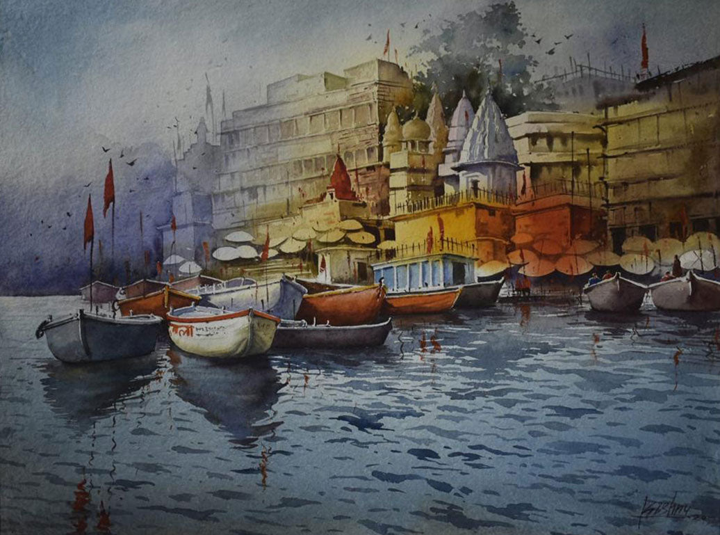 Banaras Ghat - Water Colour Painting