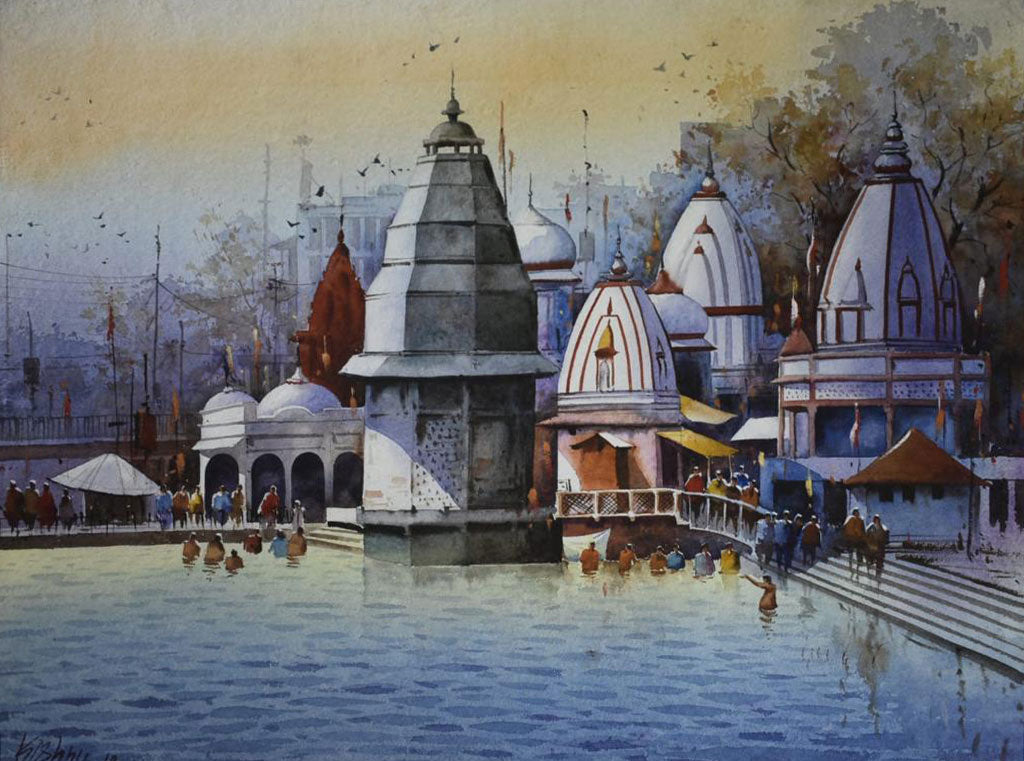 Beautiful Haridwar - Water Colour Painting