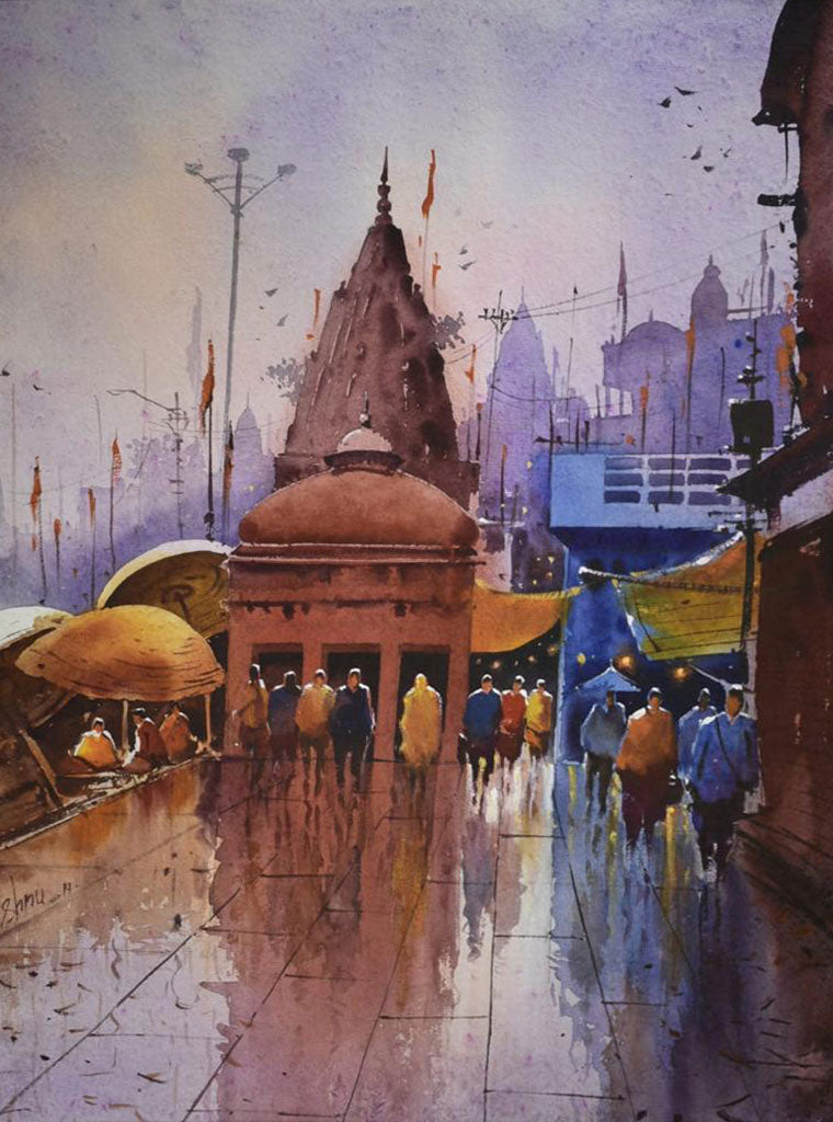 Banaras Ghat - Water Colour Painting