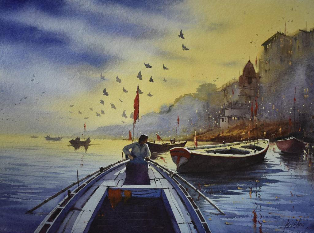 Banaras Ghat - Water Colour Painting