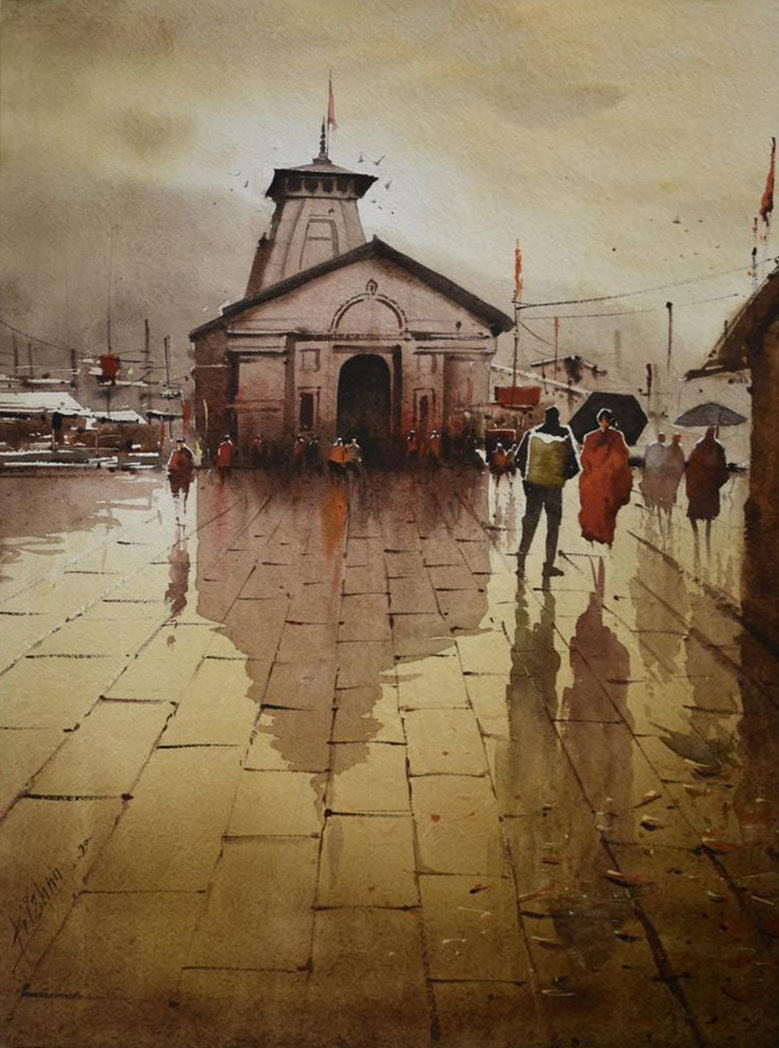 After Rain in Kedarnath - Water Colour Painting