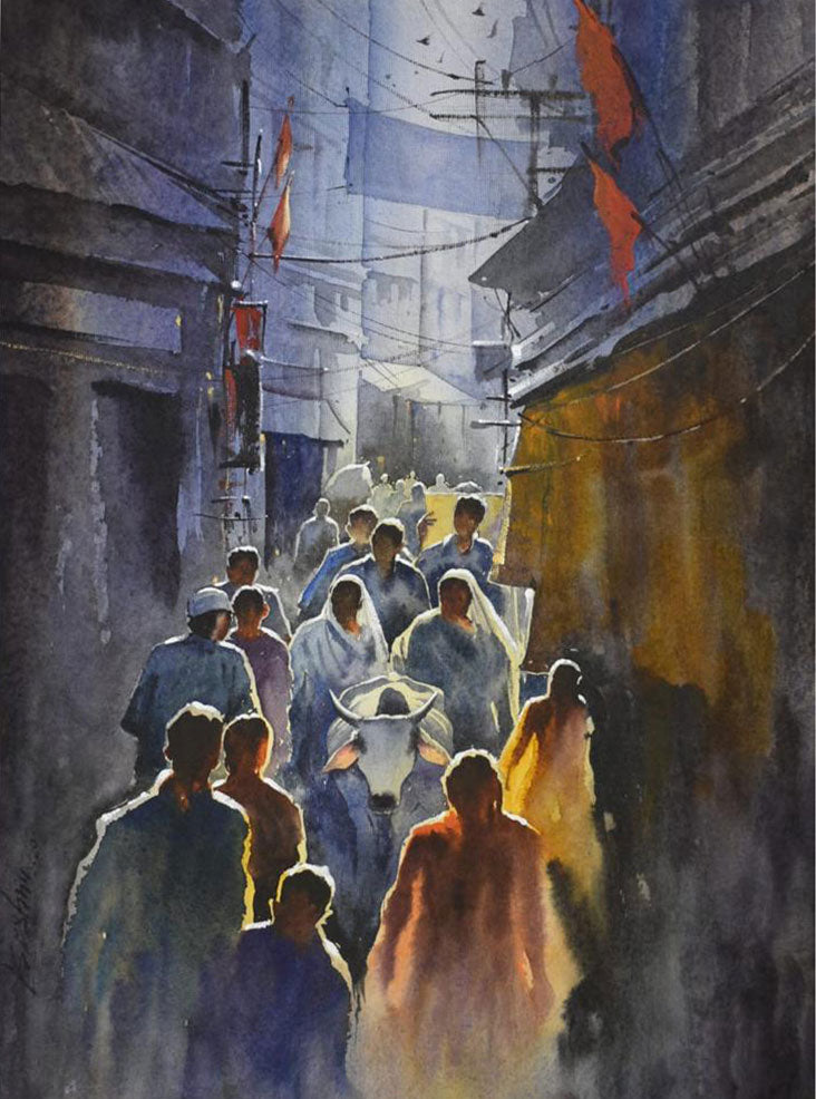 Banaras Street - Water Colour Painting