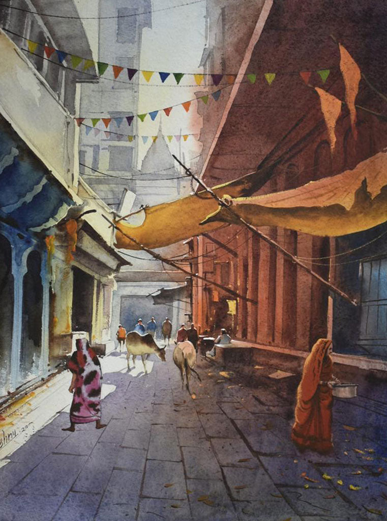 Banaras Street - Water Colour Painting