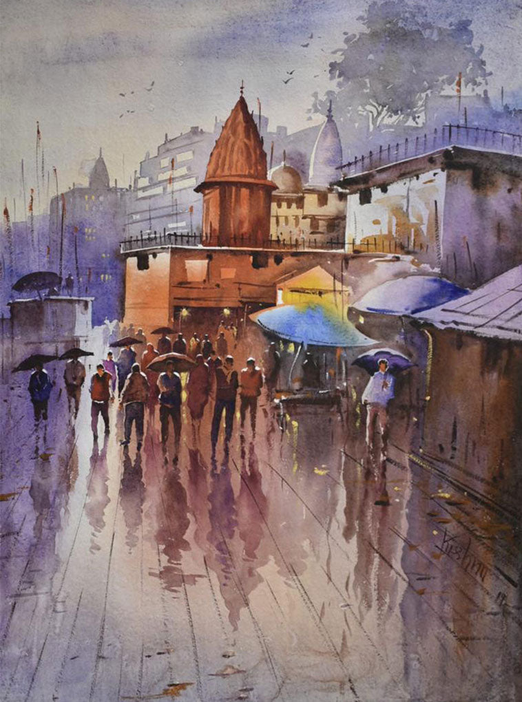 Banaras Ghat - Water Colour Painting