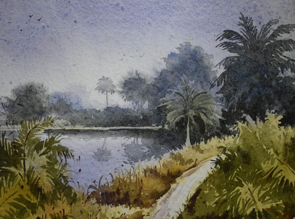 Lake Side Tree - Water Colour Painting