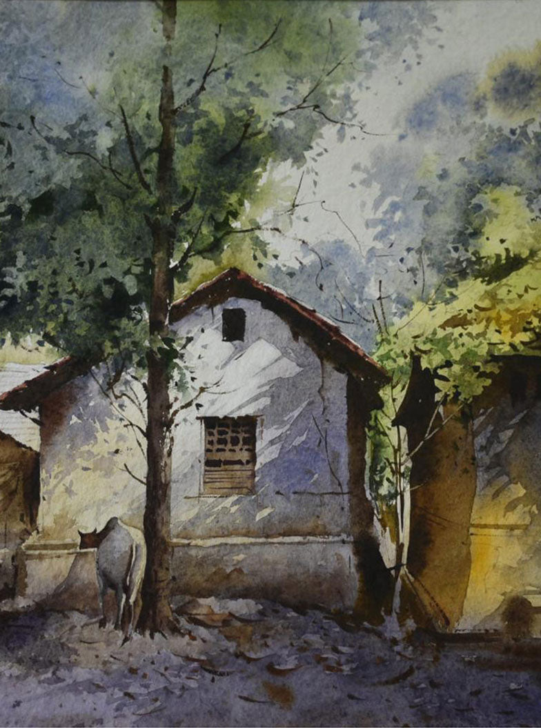 Village Landscape - Water Colour Painting