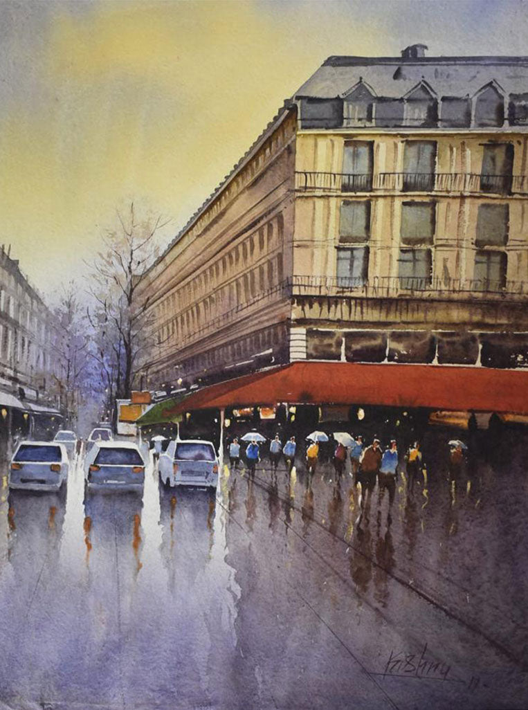 Taxi on Road - Water Colour Painting