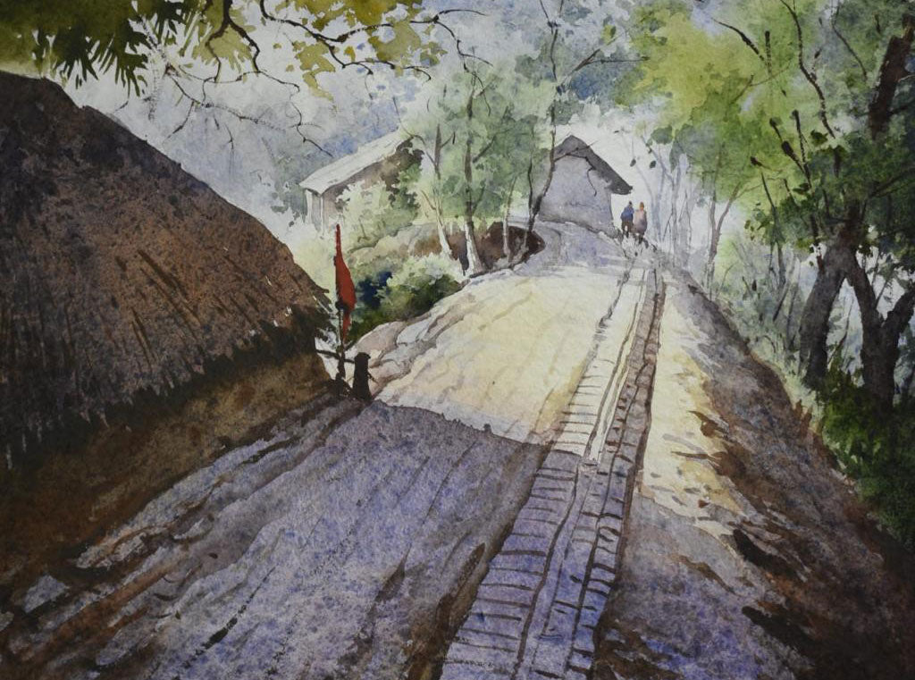 Village Road - Water Colour Painting