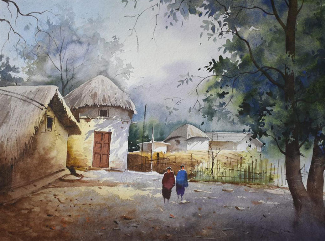 Beautiful Village -  Water Colour Painting