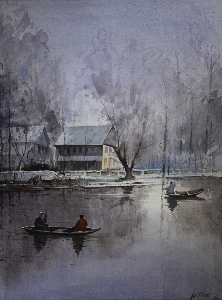 Winter Season in Kashmir -  Water Colour Painting