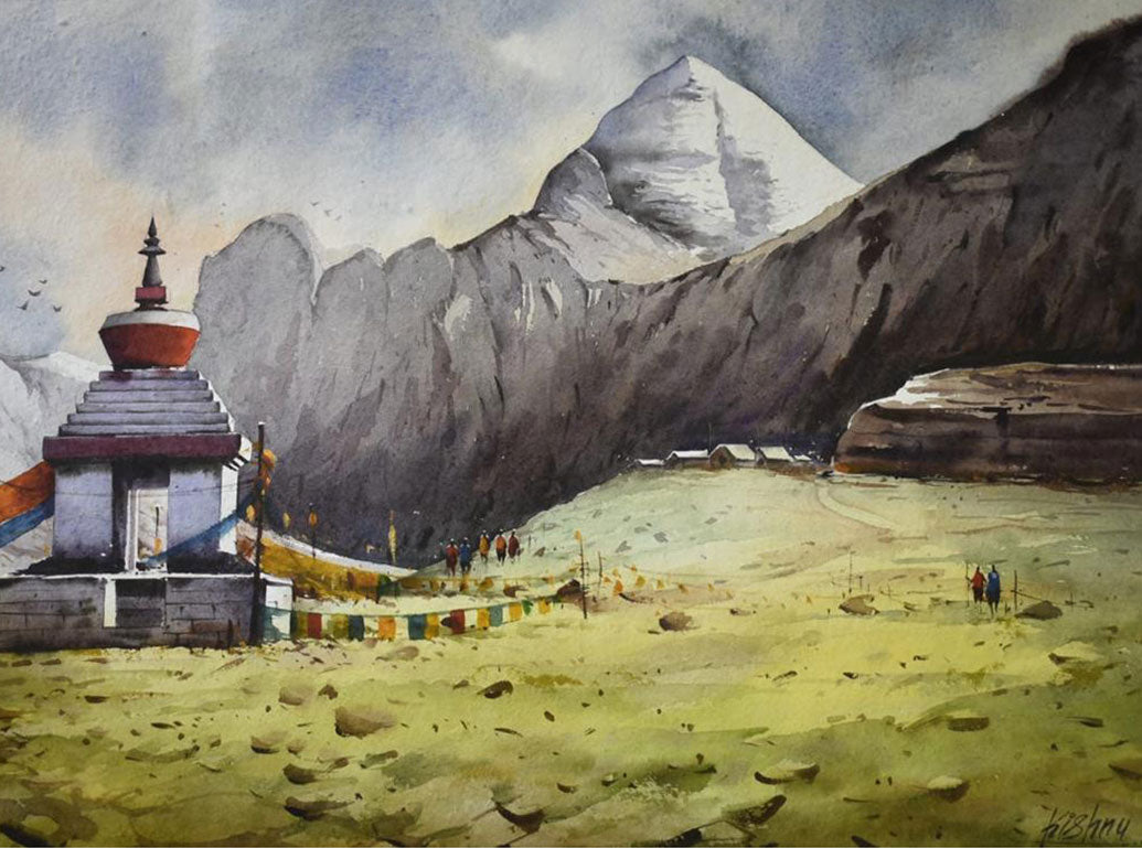 Kailash Mansarovar -  Water Colour Painting