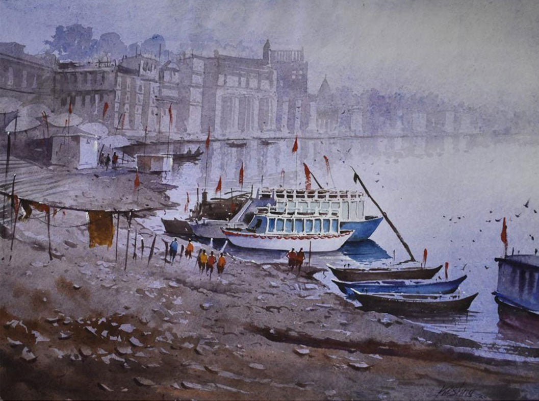 Banaras Ghat -  Water Colour Painting