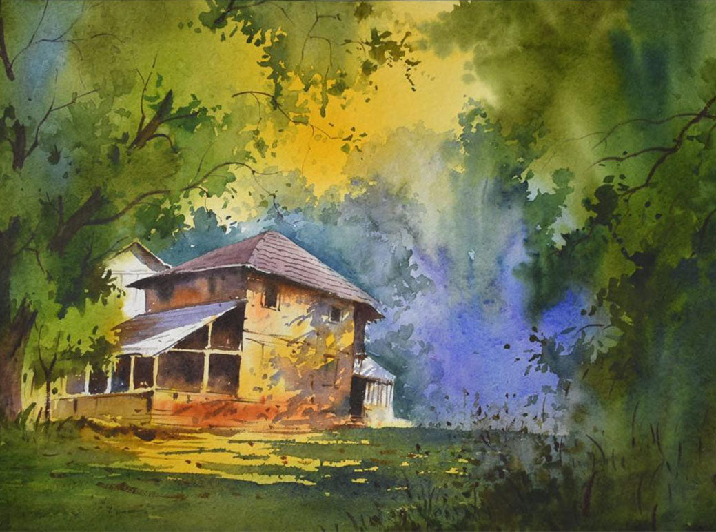 Village Landscape -  Water Colour Painting