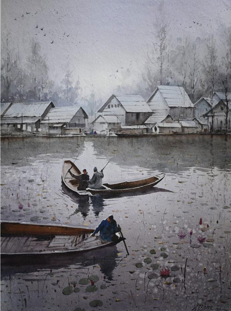 Winter Season in Kashmir -  Water Colour Painting