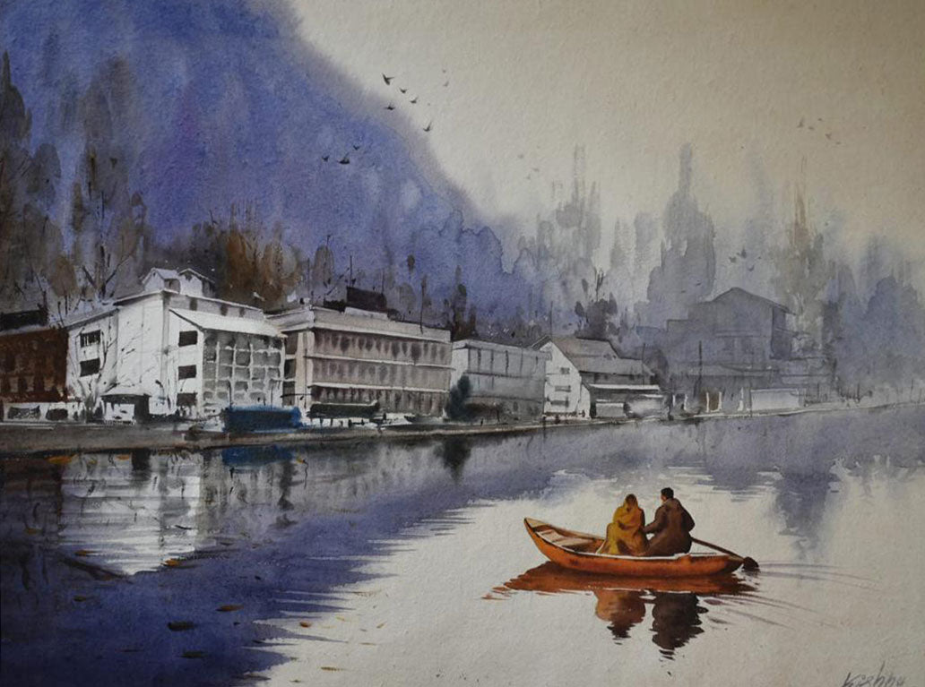 Winter Season in Kashmir -  Water Colour Painting