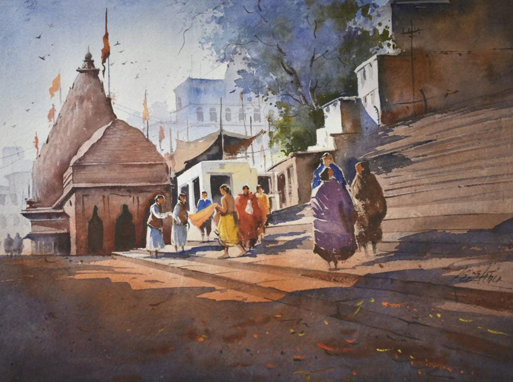 Banaras Ghat -  Water Colour Painting