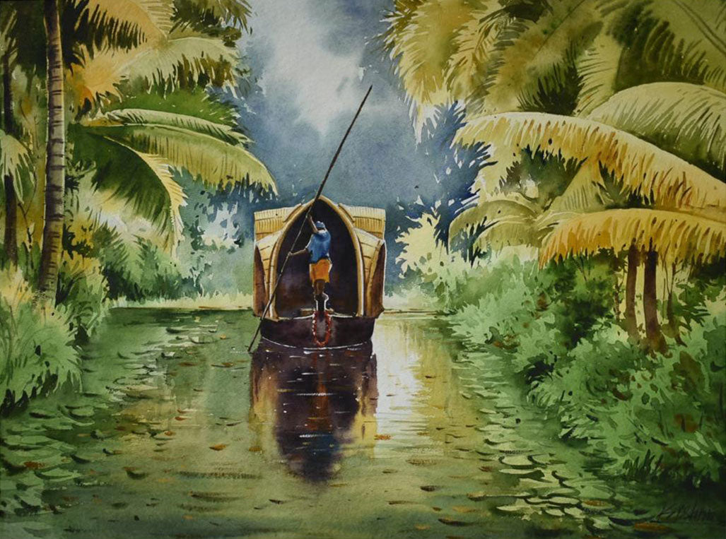 House Boat Kerala -  Water Colour Painting