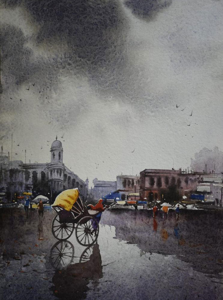 Rainy Season in Kolkata - Water Colour Painting