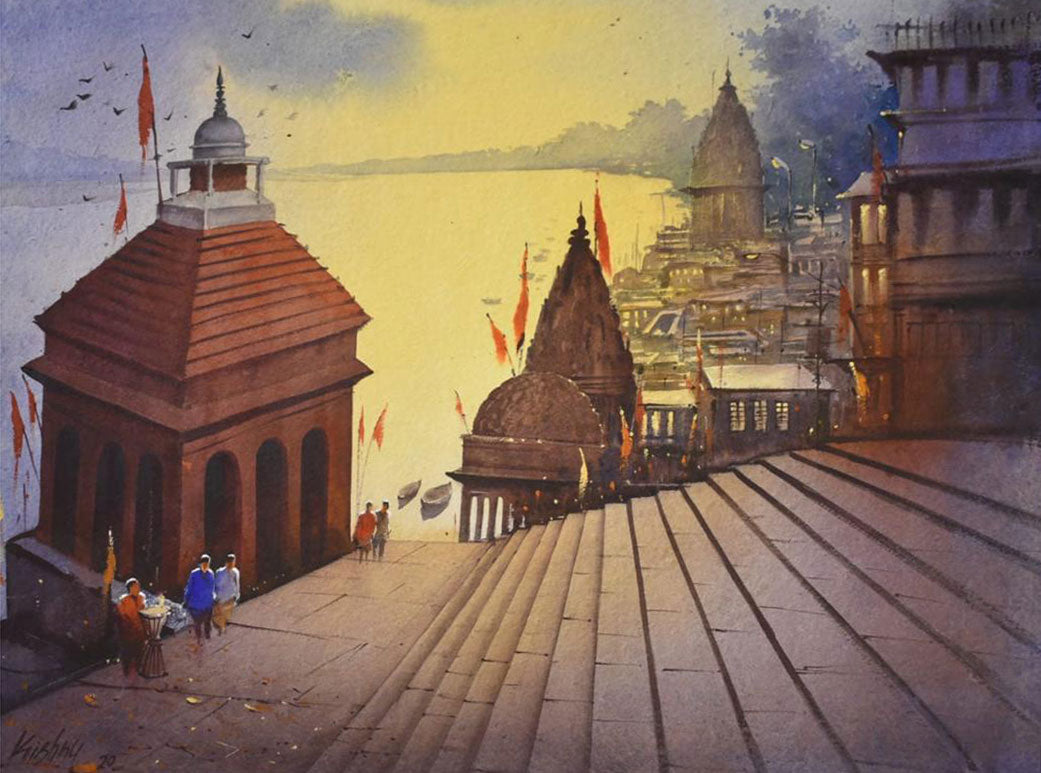 Banaras Ghat - Water Colour Painting