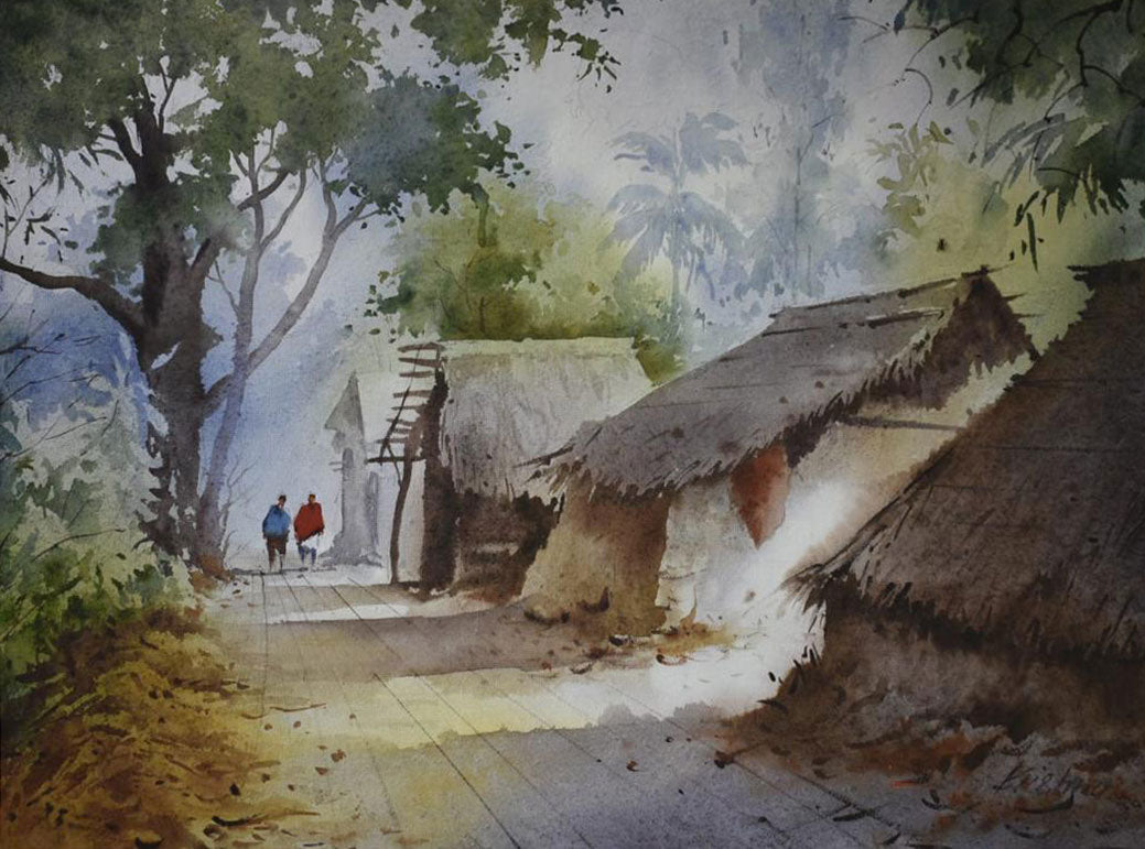 Beautiful village - Water Colour Painting