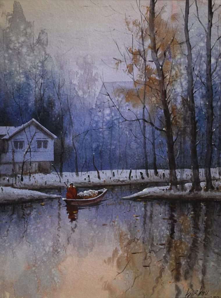 Winter in Kashmir - Water Colour Painting