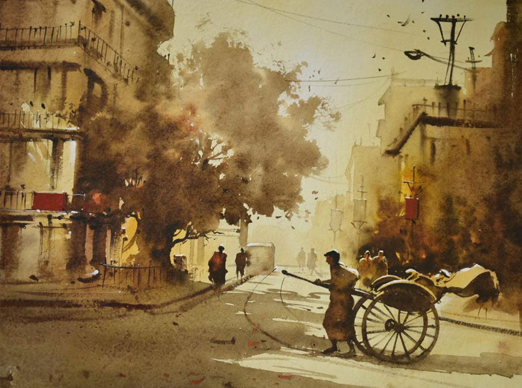 Kolkata in Morning - Water Colour Painting