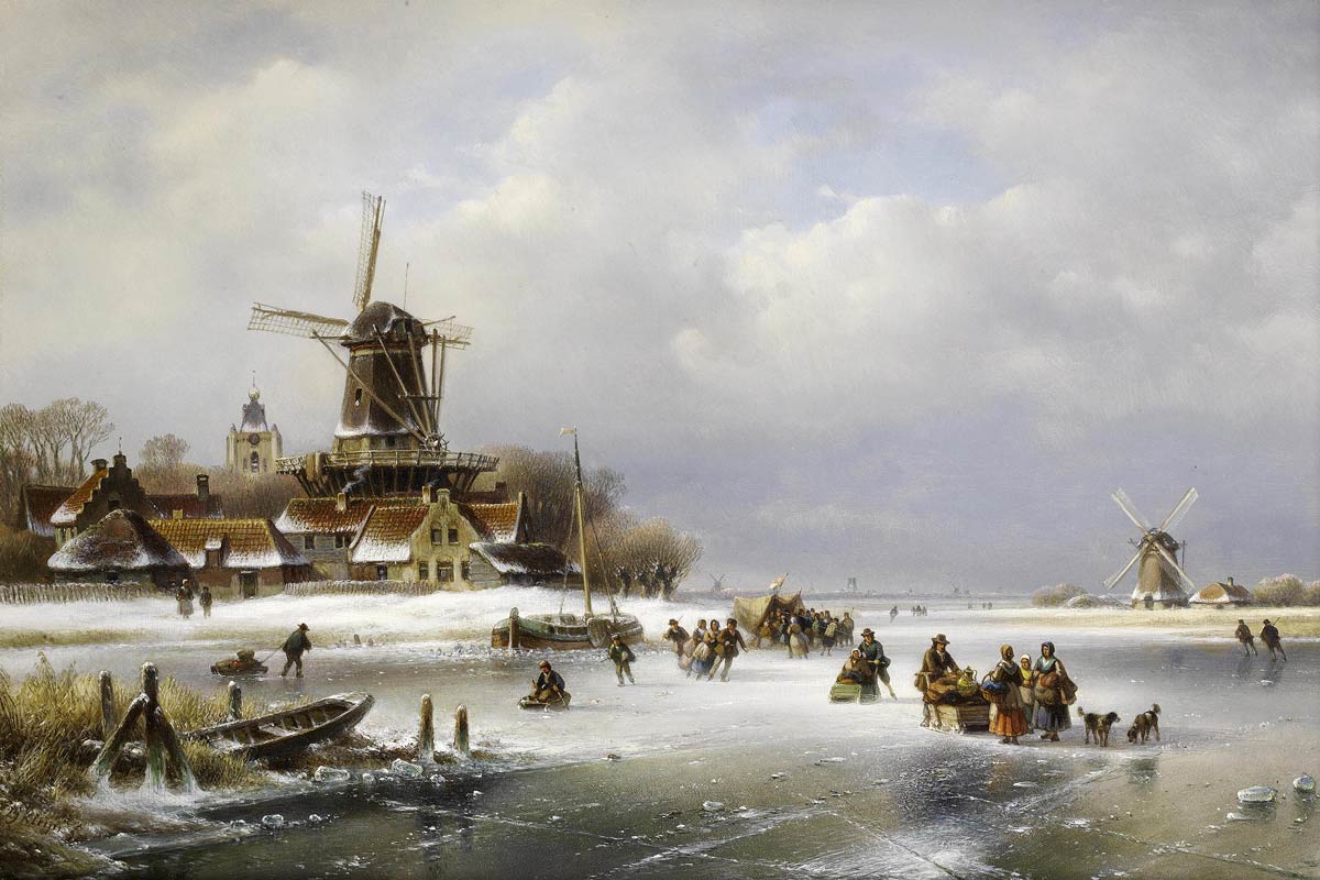 Villagers On A Frozen Waterway