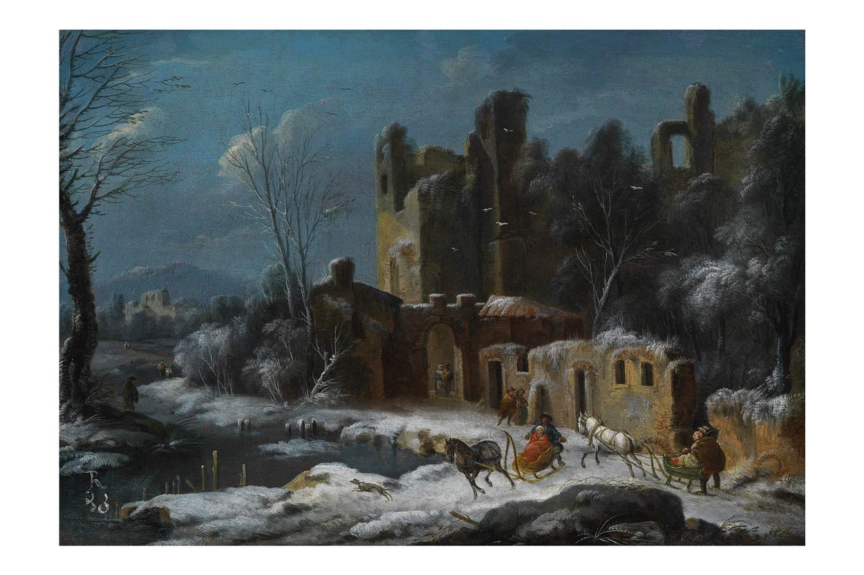 A Winter Landscape With Travelers In Horse