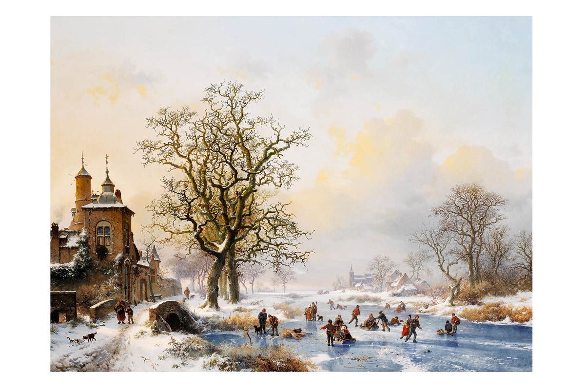 Winter Landscape With Skaters Near A Castle