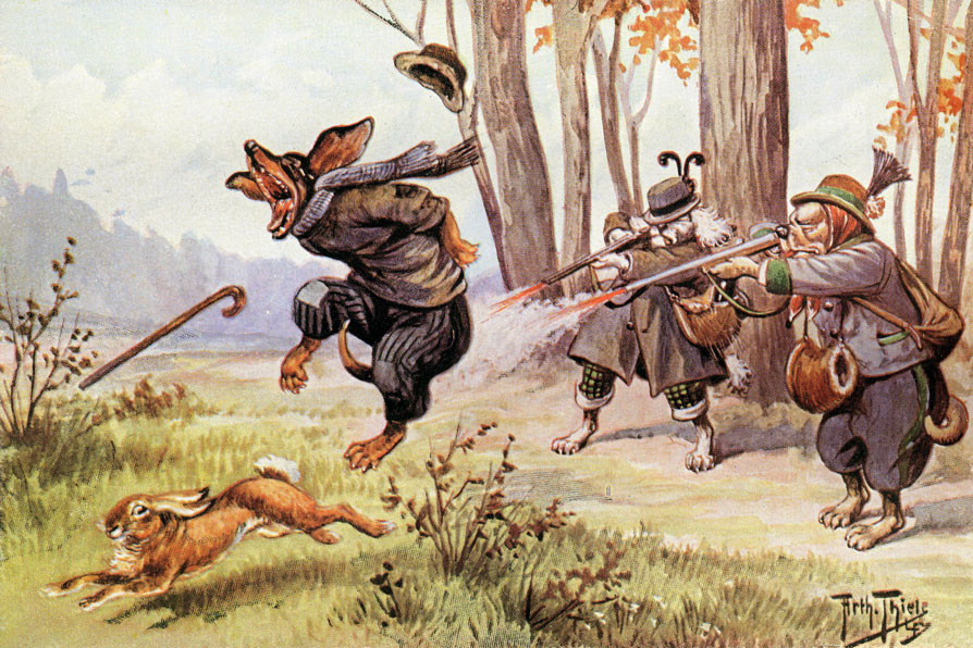 Humanized Dogs Hunting Hares