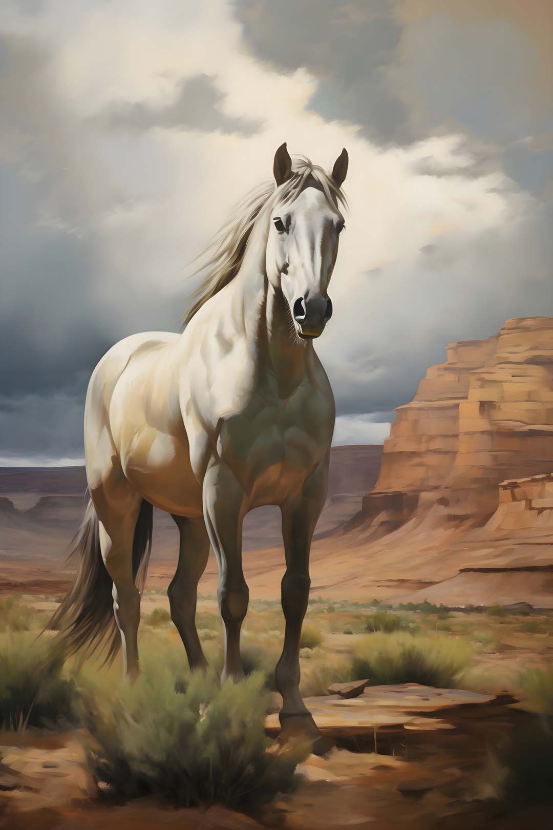 Horse Stand Middle In Mountain