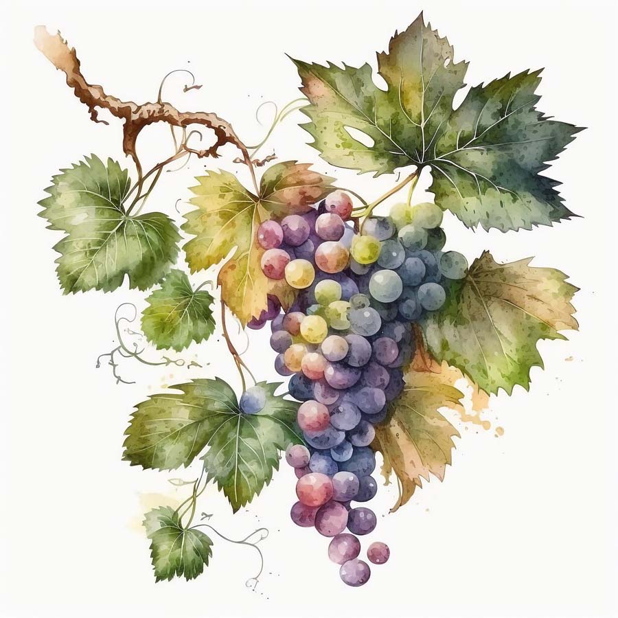 Harvest Symphony: Bunch of Grapes and Leaves