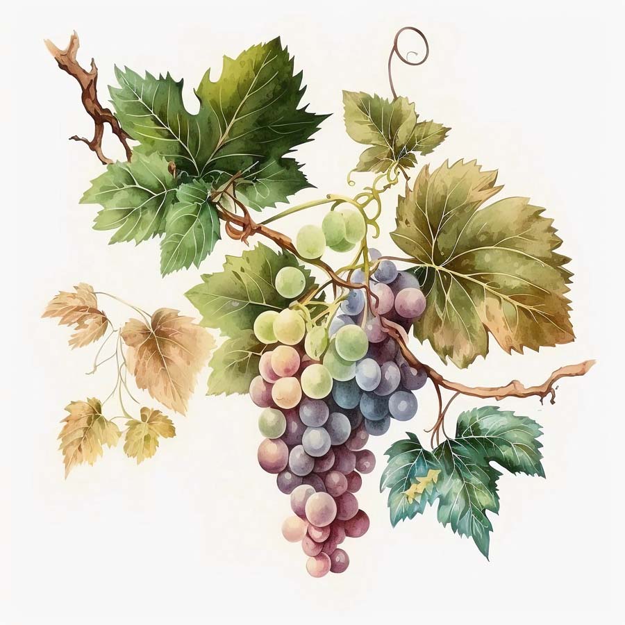 Harvest Symphony: Bunch of Grapes and Leaves