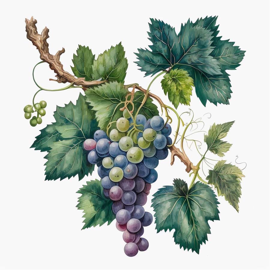 Harvest Symphony: Bunch of Grapes and Leaves