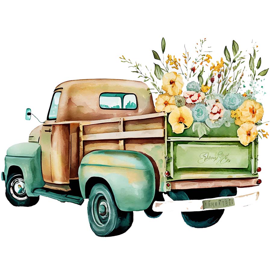 Floral Journey: Truck with Blooms