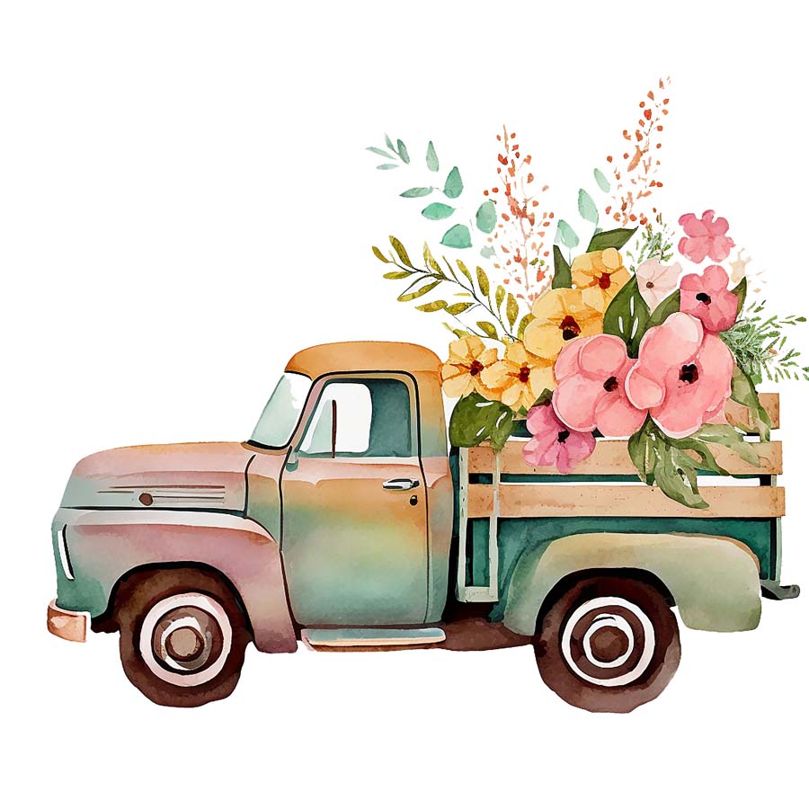 Floral Journey: Truck with Blooms