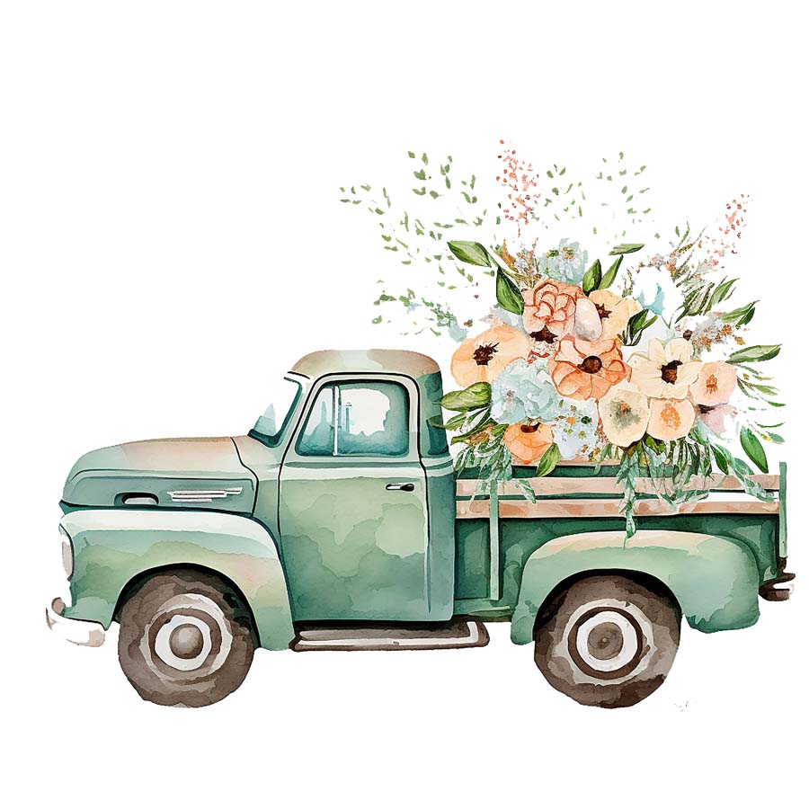 Floral Journey: Truck with Blooms