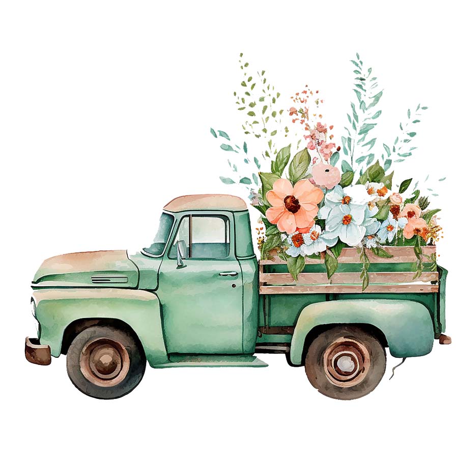Floral Journey: Truck with Blooms