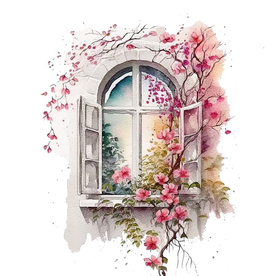 Window to Spring: A Glimpse of Blossoms