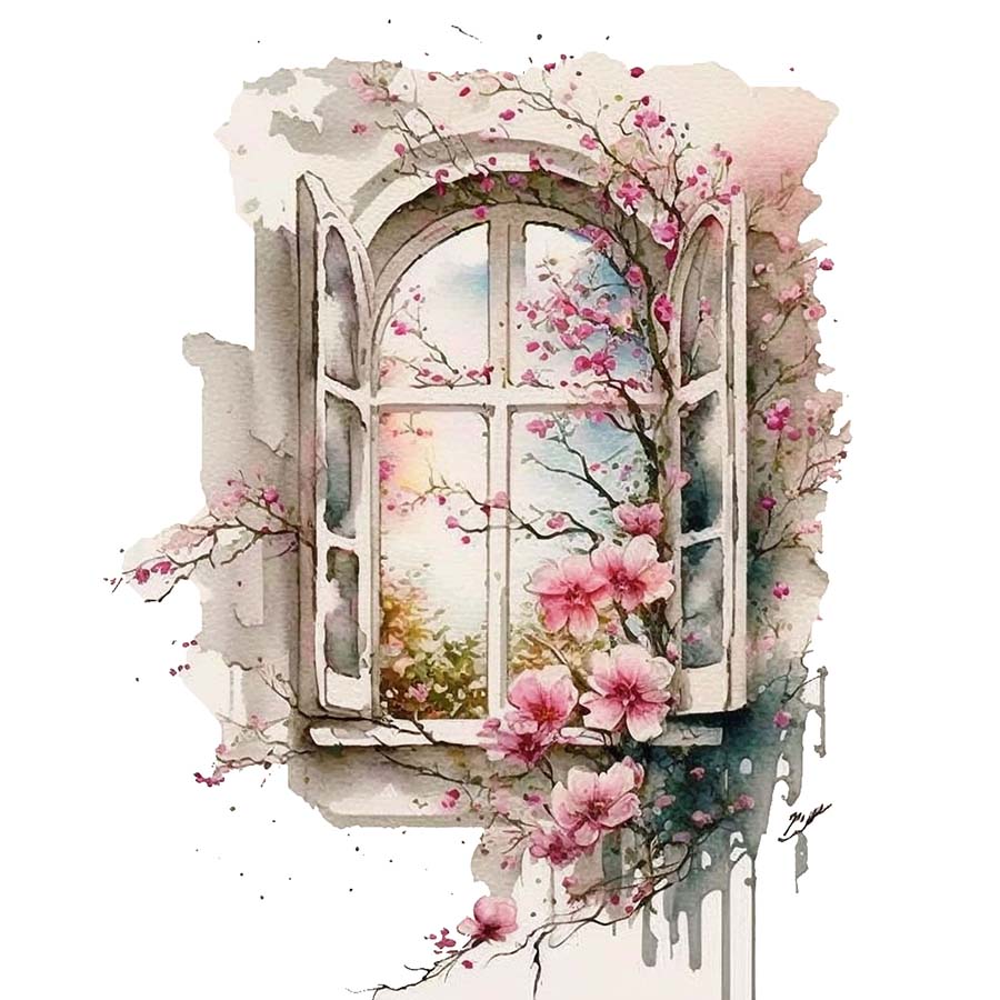 Window to Spring: A Glimpse of Blossoms