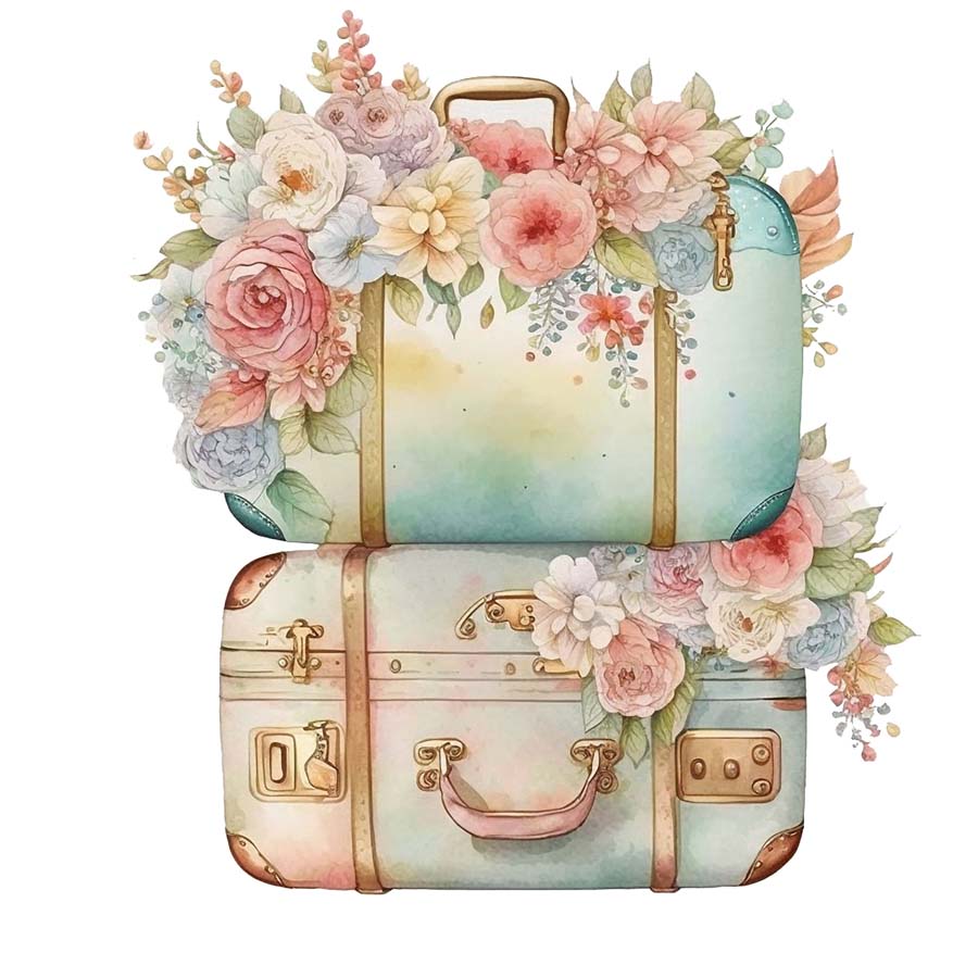 Vintage Journeys: Suitcases Adorned with Blooms