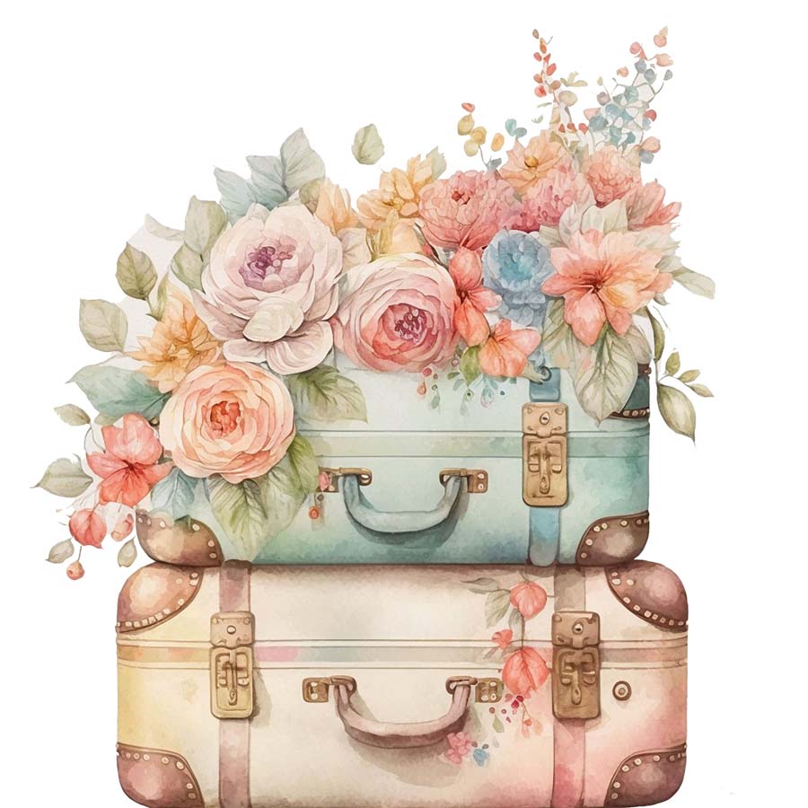 Vintage Journeys: Suitcases Adorned with Blooms